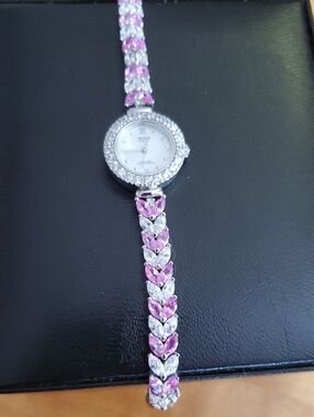 CROTON ladies Stones CZ bracelet watch NEW BATTERY Swiss Made
